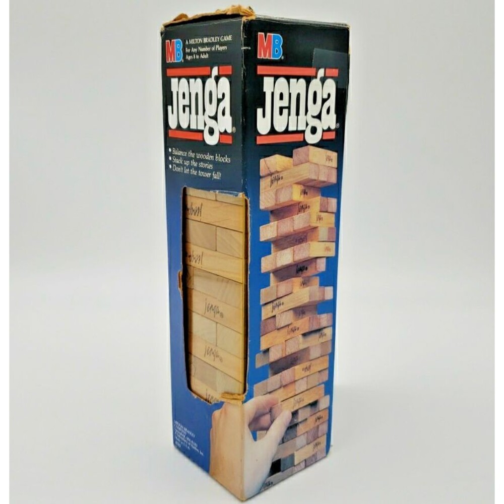 Jenga Wood Block Game in Original Box Plastic Sleeve All 54 Pieces! Vtg USA Made